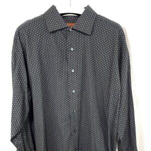 Nyne XL Big Black and Gray Geometric Design Textured Long Sleeve Dress Shirt